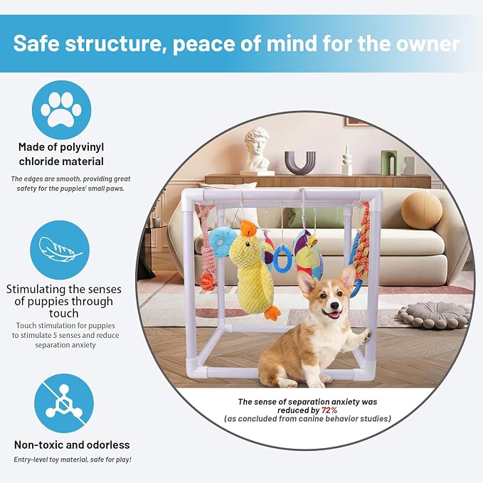 BABORUI Puppy Play Gym, Indoor Hanging Activity with 9 Toys, Puppy Toys to Keep Them Busy, Adjustable Playground for Small Dogs at Home
