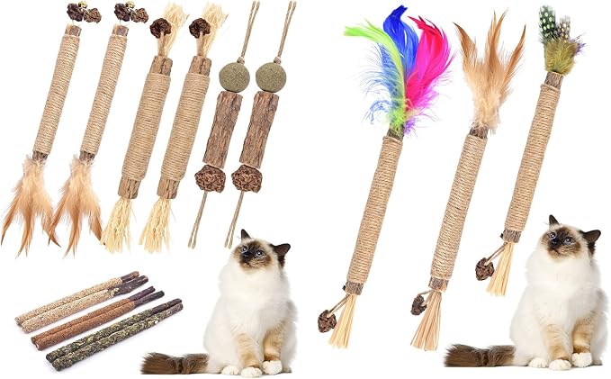 TINDTOP 15 Pack Silvervine Chew Sticks, Natural Catnip Chew Toys for Kittens Teeth Cleaning, Matatabi Dental Care, Increase Appetite, Calm Cat Anxiety and Stress