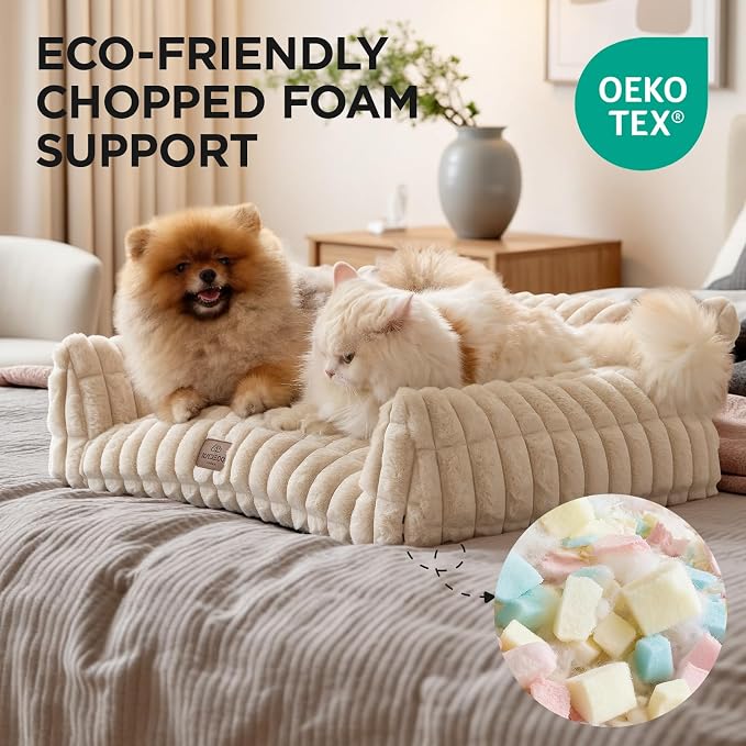 Joydeco Cat Couch for Pets, 36 inch Plush Pet Sofa, Cat Bed for Indoor Cats with Removable Washable Cover, Supportive Pet Sofa, Cream