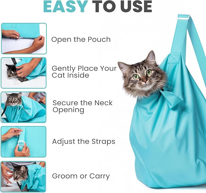 PurrFect Pouch The Original AS SEEN ON TV. The Comfy Cat Carrier Sling & Grooming Sack in One (Set of 2) Washable and Folds (Leopard)