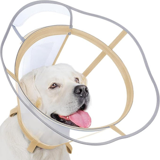Dog Cone Collar, Clear Recovery Cone to Stop Licking, Adjustable Depth for Large Dogs, E-Collar with Reflective Strip for Night Visibility After Neuter XXL