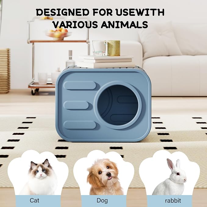NUNU LAB Cat Litter Box Enclosure, Plastic Cat House Outdoor, Cats House for Indoor, Weatherproof Cat House, Camera Shaped Design, with Escape Door, for Small to Medium Cats (Blue)