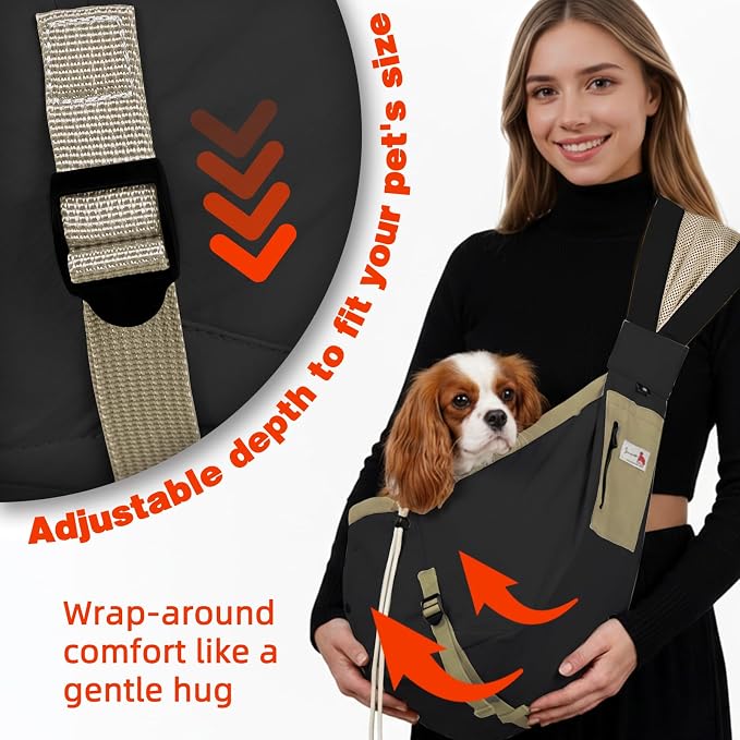 Dog Carrier Sling,Dog Carriers for Small Dogs & Cats Under 20 lbs,Puppy Carrying Backpack Pet Purse with Pockets,Adjustable Shoulder Strap,Hands Free for Travel (Black)