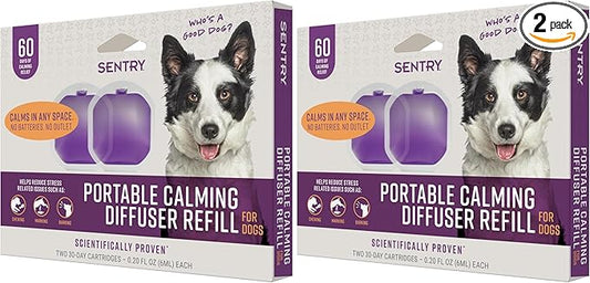 Sentry Behavior Portable Calming Diffuser Refill for Dogs, Reduces Response to Normal Stress and Bad Behavior with Calming Phereomones, Easy-to-use Portable Design, 60 Day Release (Pack of 2)