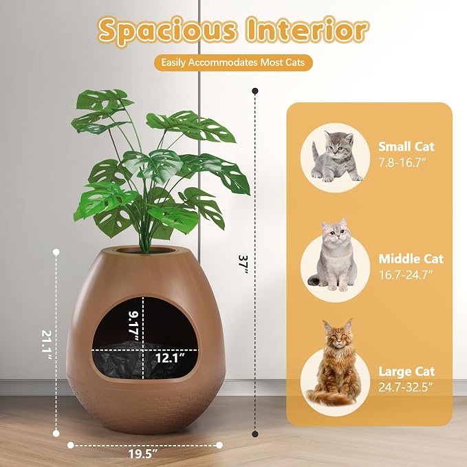 Eggloa6 Plant Litter Box Large Cat Hidden Litter Box with 4X Litter Box Liners, Cat Litter Mat, Artificial Plant Litter Box Enclosure Furniture Large DIY Litter Box Furniture for Cat Kitty Bunny