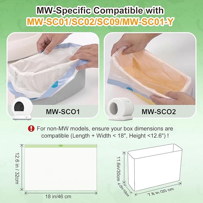 80 Count 18" x 12.6" Cat Litter Box Liners, Compatible with Meo Want MW-SC01/SC02/SC09/ SC01-Y, Thick Heavy Duty Drawstring Cat Litter Bags, Replaced Trash Bags for Self-Cleaning Cat Litter Box