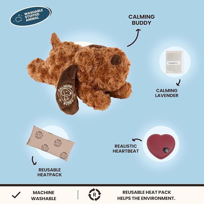 Little Buddy - Puppy Hearbeat Toy for Small Puppy, Anxiety Relief with Reusable Heat Pack and Lavender, Sleep Aid for Dogs, Plush Comfort Toy for Medium and Small breads