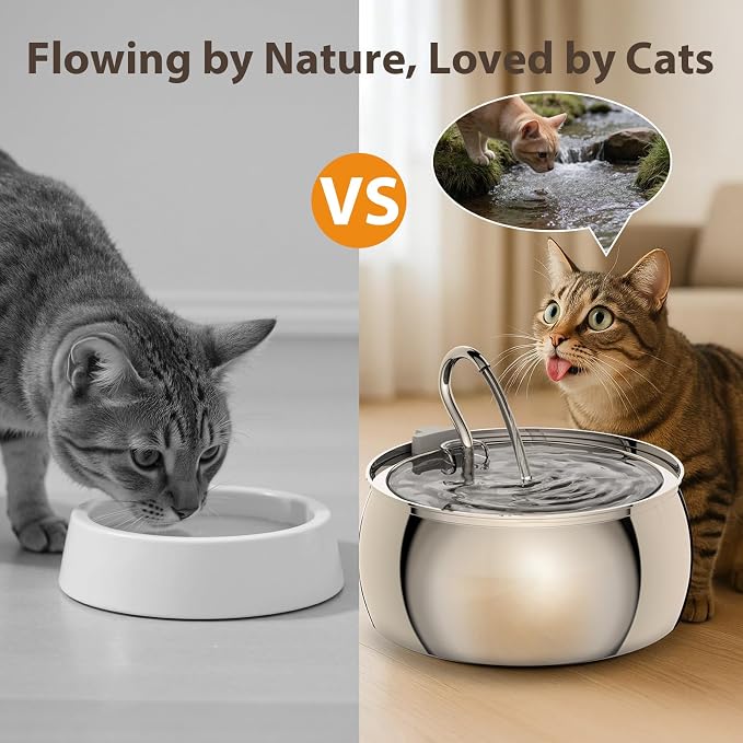 Stainless Steel Cat Water Fountain: 1.06 Gal Large Capacity Cat Fountain for Drinking - Ideal for Multiple Pets, Ultra Quiet Pump and Dishwasher Safe, Comes with 3 Replacement Filters