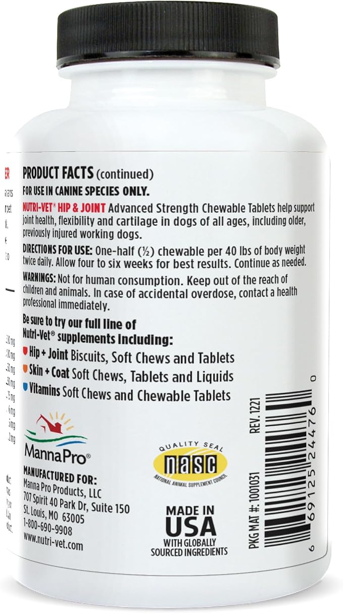 Nutri-Vet Hip & Joint Chewable Dog Supplements - Formulated with Glucosamine & Chondroitin for Dogs - 90 Count (Pack of 2)