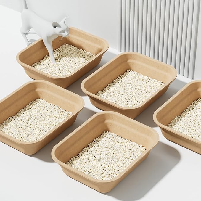 WUWEOT 8 Pack Disposable Cat Litter Box, Paper Cat Litter Tray Pet Litter Pan, 16.7" X 13" X 4" Travel Small Animal Clean Sifting Potty for Indoor Outdoor, Hamster, Guinea Pig, Mice, Bunny
