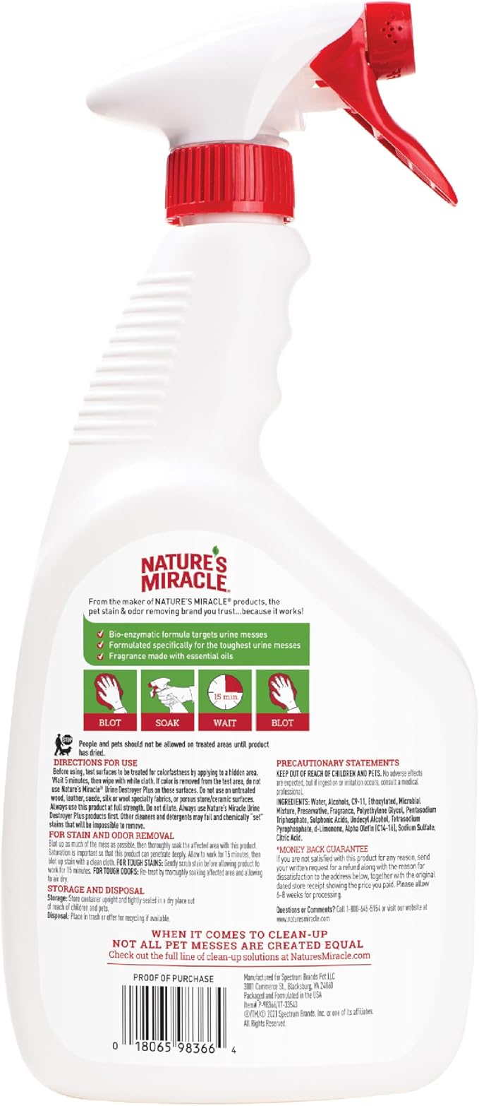 Nature's Miracle Urine Destroyer Plus for Dogs, Enzymatic Formula for Severe Stains, 32 oz