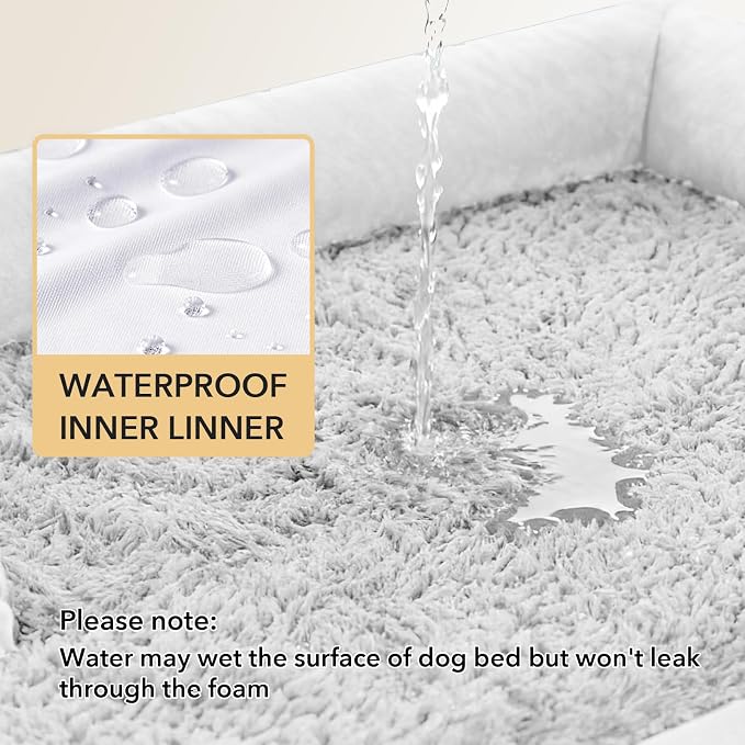 Orthopedic Dog Beds for Extra Large Dogs, Waterproof Egg Crate Foam XL Dog Bed with Sides 48x30Inch, Big Dogs Couch Beds with Removable Washable Cover and Nonskid Bottom, Grey White