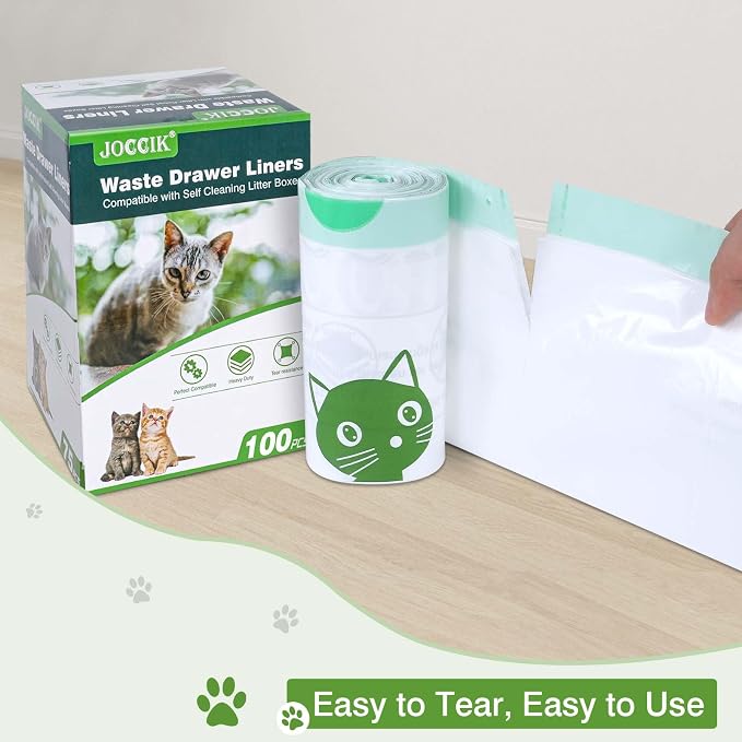 Cat Litter Box Liner Compatible with Litter Box Robot 4 & 3, Waste Bags 100 Pack, Waste Drawer Liners Heavy Duty White