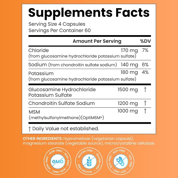 Doctor's BEST Glucosamine Chondroitin MSM - Joint Health Support Supplement for Women & Men, Nutritional Support for Joint Strength, Hair, Skin, & Nails, Gluten Free, Non GMO - 240 Capsules