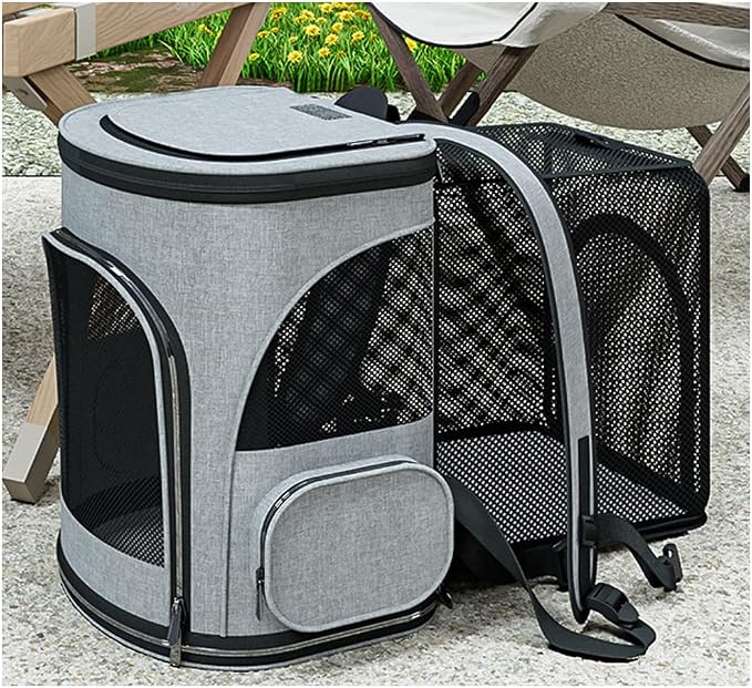 Cat Carrier Backpack, Expandable Pet Carrier with Sun Shade ，Oxford Canvas Material,Breathable Mesh Backpack for Small Dogs, Medium Cats, for Traveling, Hiking, Camping (Grey)