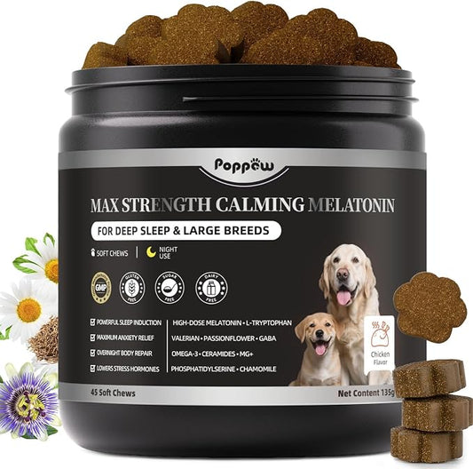 Melatonin for Dogs - Advanced Dog Calming Chews for Restful Sleep & Emotional Support, Calming Treats for Dogs Stress Anxiety Support - Separation, Thunder, Fireworks, Chicken Flavor, 45Ct