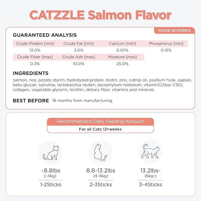 CATZZLE Cat Treats, Dental Chews for Indoor Cats, Cat Teeth Cleaning, Dental Care Snacks - Hairball Control (Salmon Flavor), 20 Sticks (5 oz.)