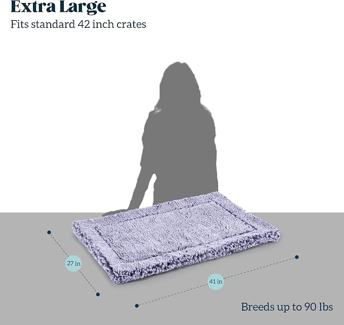 PELZIN Stoutwool Indestructible Dog Bed - Fluffy Chew Proof Dog Crate Pad - Tough Kennel Pad for Aggressive Chewers - Washable, Ideal for Large Breeds & Fits 42-Inch Crate - 41"x27", Jacaranda