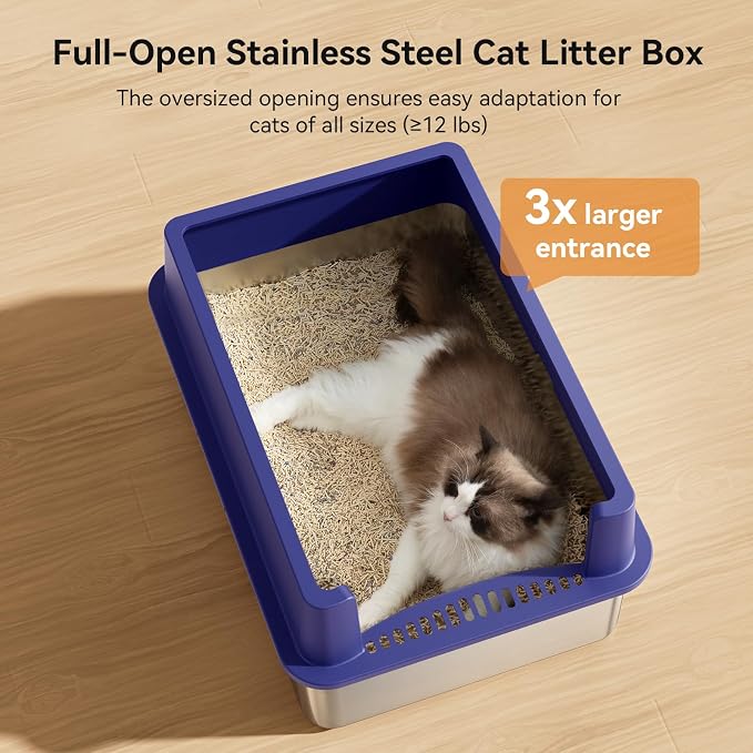 Jotesnew XXXL Stainless Steel Litter Box,28" L*20" W*12.5" H Large Capacity Metal Cat Litter Box for Big & Multiple Cats,Anti-Leakage,Non-Stick Surface for Easy Cleaning,Odor-Resistant,Blue