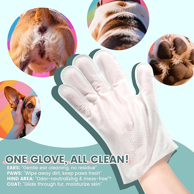 IMMHABI 100 Count Pet Glove Wipes, Cleaning & Deodorizing for Dogs & Cats, Hypoallergenic Dog Bath Wipes with Natural Persimmon Tannin, Unscented Wipes for Ears, Fur, Paws