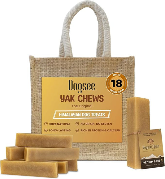 Dogsee Himalayan Yak Cheese Chews – Medium Size (18 Pack) | Rawhide-Free & Long-Lasting Treats for Dogs | Helps Fight Plaque & Tartar | Natural Dental Chews for Teeth Cleaning