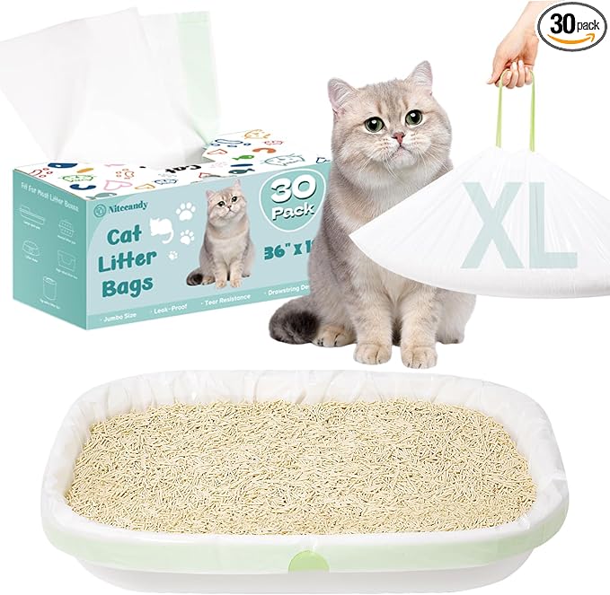 Litter Box Liners Extra-Thick, 30 Count Jumbo Size Cat Litter Bags Large, Kitty Litter Liner XL, Easy Clean Up Litter Pan Liners, Pet Cat Supplies - 36" x 18"