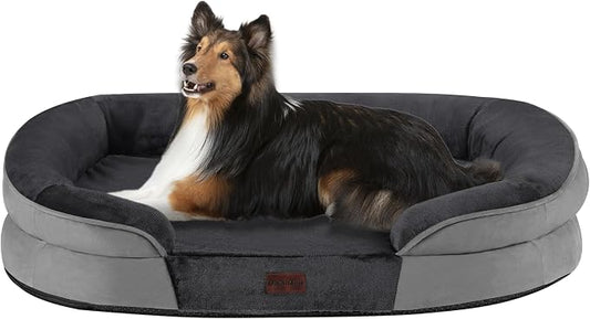 Dwanton Orthopedic Dog Bed for Large Dogs with Gel Memory Foam, Waterproof Dog Sofa, Washable Pet Bed with Four Sided Bolster Cushion, Removable Cover & Non-Slip Bottom, 38", Dark Grey