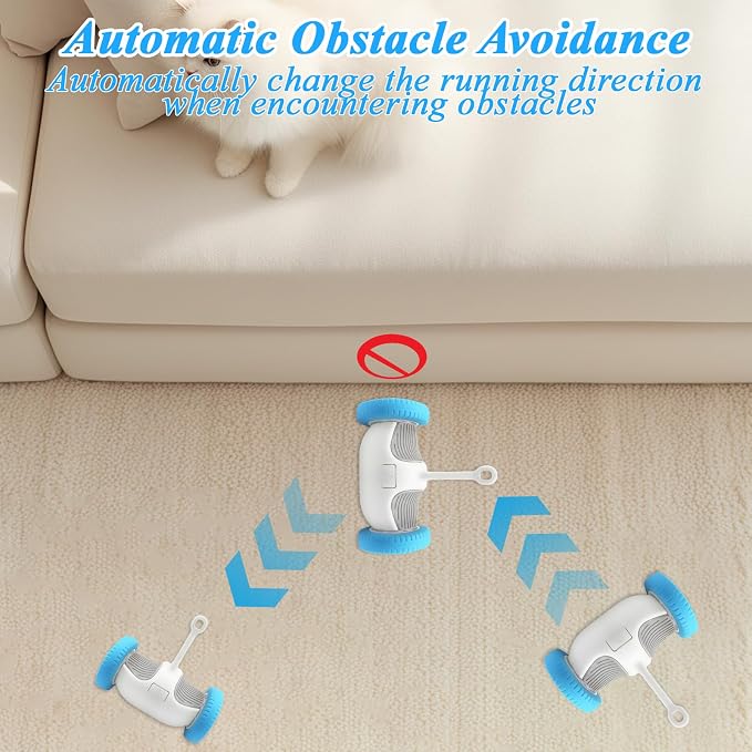 Interactive Cat Toy for Indoor Cats, Smart Toys with 2 PCE Feathers, Automatic Moving Wheels Toys for Kitten, Rechargeable Mouse Cat Toy for Bored Adult Cats