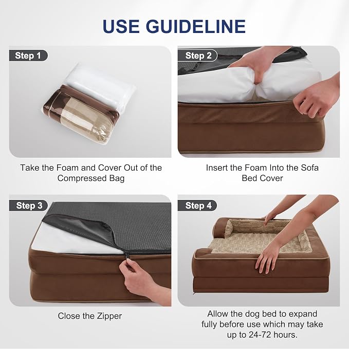 FURTIME Orthopedic Extra Large Dog Bed, Waterproof Dog Beds, 48x35x6.5 Supportive Foam Pet Couch Bed with Removable Washable Cover and Nonskid Bottom