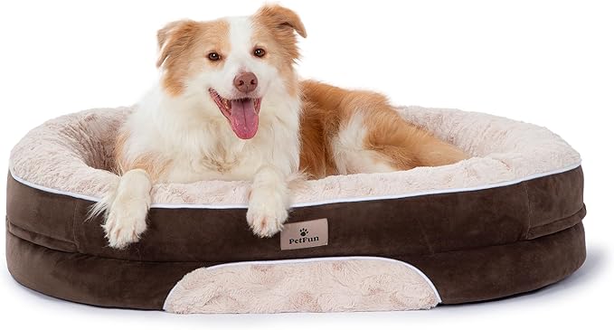 Orthopedic Dog Bed Couch for Large Sized Pets with Egg Foam Support, Four-Sided Bolster Cushions, Soft Tear-Resistant Fabric, and Removable Machine Washable Plush Cover, 36'', Brown