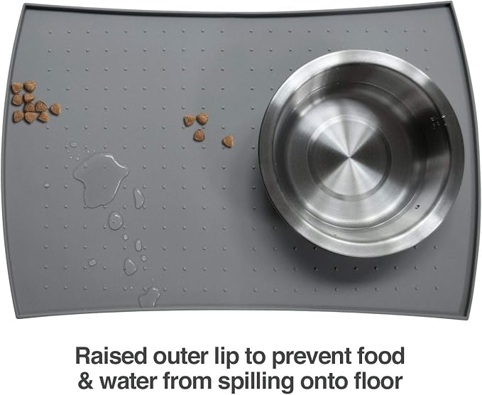 PetFusion Large WATERPROOF Pet Food Mat (24x16). FDA Grade Silicone [superior hygiene, non-toxic, multiple sizes] For dogs or cats, Gray