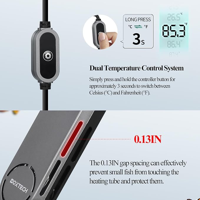 boxtech Small Submersible Aquarium Heater - 100w Fish Tank Heater, Mini Turtle Betta Tanks Heaters with External Adjustable Temperature Controller for 12 to 25 Gallon Tanks