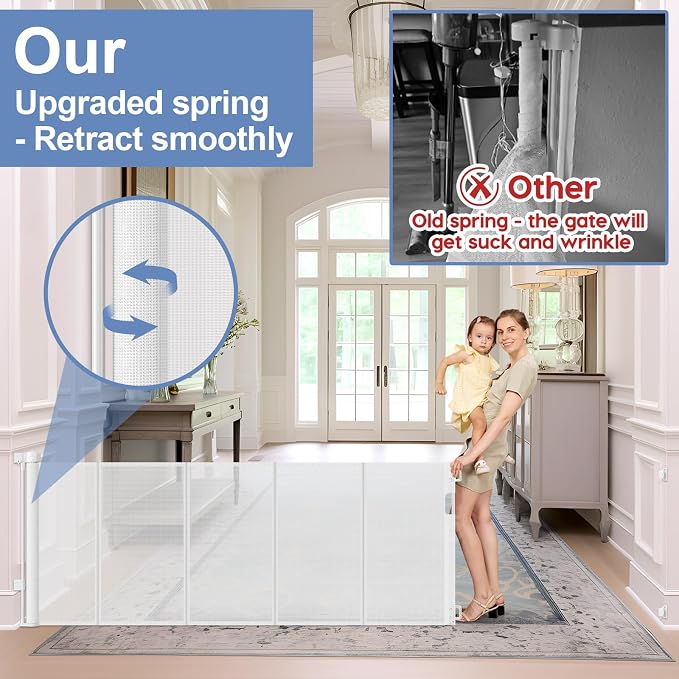 Reinforced 150 Inch Retractable Baby Gates for Doorways Extra Wide Baby Gates for Large Openings Child Gate for Wide Openings Extra Long Dog Gates for The House Extra Wide Retractable Pet Gate for Dog