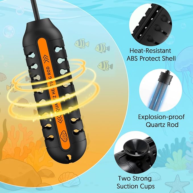 QZQ Aquarium Heater, 100W Adjustable Fish Tank Heater with Digital Display, External Temperature Controller, Submersible Turtle Tank Heater for 10-20 Gallon Tanks