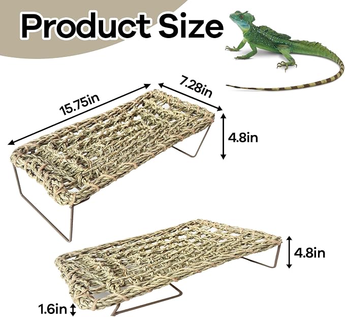 Bearded Dragon Hammock, 15.75''x7.28'' Large Reptile Tank Accessories with Collapsible Sturdy Metal Legs, Basking Platform Bed Habitat for Lizard Leopard Gecko Snake Turtle Hermit Crab and Frog