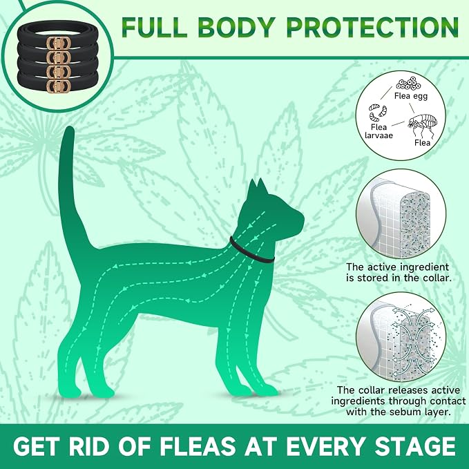 Woyamay 4 Pack Flea Collar for Cats, Cat Flea and Tick Treatment, 32-Month Flea and Tick Prevention for Cats, Waterproof Cat Flea Collar, Adjustable Cat Flea and Tick Collar for Cats Kittens, Black