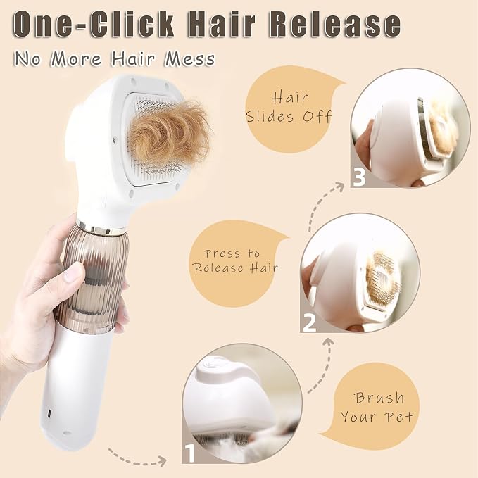 Vacuum Grooming Brush for Dog,4-In-1 Slicker Brush Kit for Shedding, Undercoat Deshedding Tool,Loose Hair Remover for Dog & Cat, Portable Pet Grooming Vacuum (white) (white)