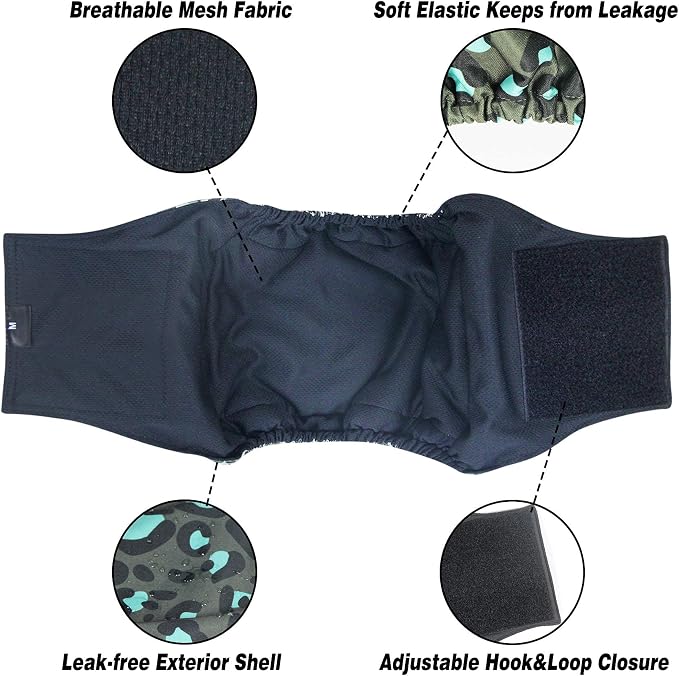 Leekalos Male Dog Diapers (3 Pack), High Absorbing Dog Belly Bands for Male Dogs, Washable Reusable Dog Male Wraps (Medium, Leopard)