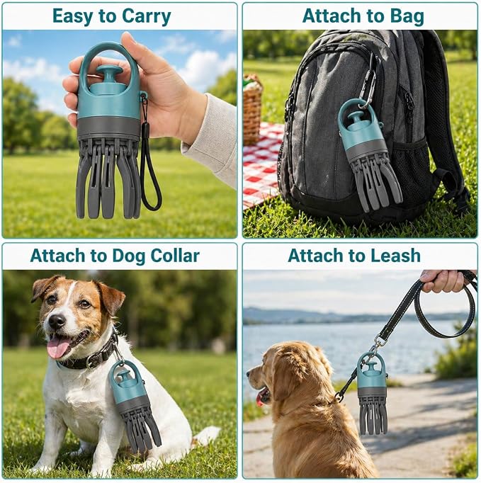 Portable Dog Poop Scooper with Built-in Bag Dispenser One Hand Pet Waste Picker, Lightweight Dog Waste Grabber with 15 PCS Waste Bags for Walking, Yard & Travel