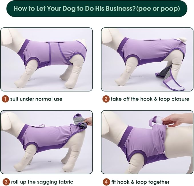Kuoser Recovery Suit for Dogs After Surgery, Soft Dog Surgery Suit Female Male, Breathable Pet Surgical Recovery Shirt, Anti Licking Dog Onesie for Abdominal Wounds Cone Alternatives, Purple XL