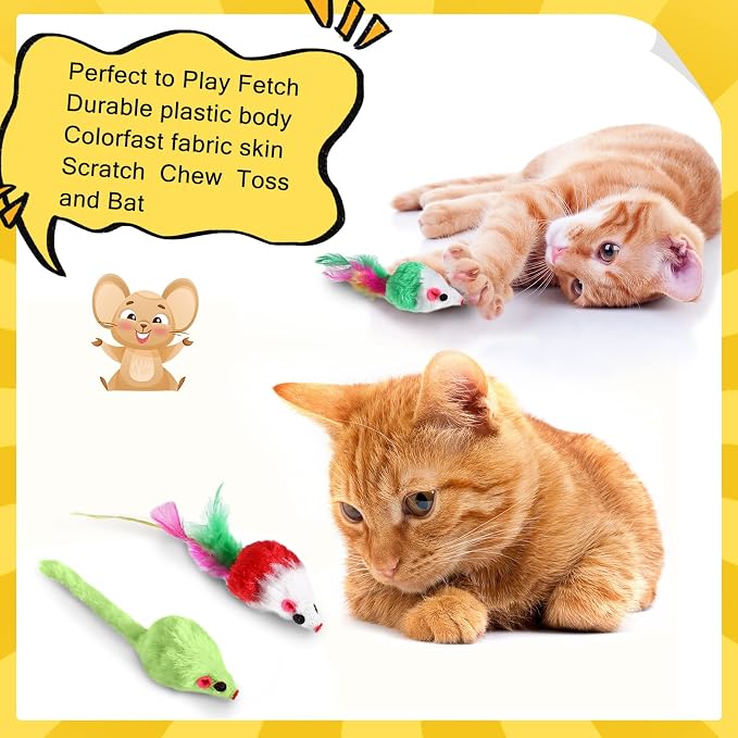 Syhood 120 Pcs Fur Mice Cat Toys Bulk for Indoor Cats Catnip Mouse Toys with Rattle Sound Rattle Mice Pets Kitten Interactive Play Assorted Color