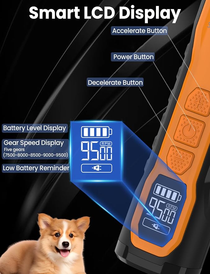5 Speed Dog Nail Grinder with LCD Display, Rechargeable Low Noise Dog Nail Trimmers with Dual LED Light & Diamond Grinding Wheel, 2000mAh Battery Pet Nail Trimmer for Cats Small, Medium & Large Dogs