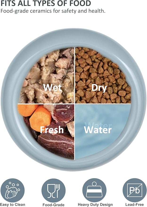 Elevated Cat Water Bowls Raised Small Ceramic Dog Bowl,Non-Slip Tilted Cat Food Bowl Whisker Friendly-Blue