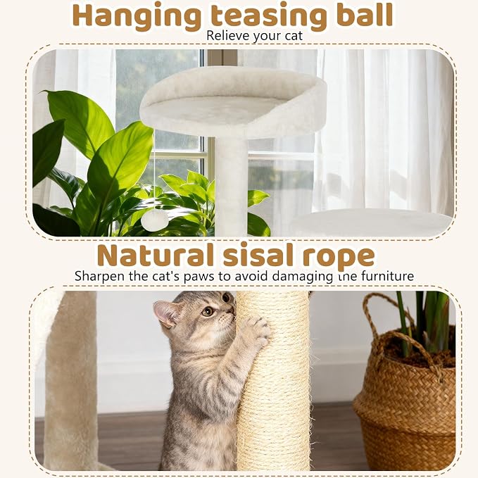 BestOffice 62 Inch Cat Tree, Multi-Level Cat Tower with Condo, Perches, Sisal Scratching Posts, Climbing Ladder,Indoor Activity Center Play House for Kittens & Adult Cats, Beige