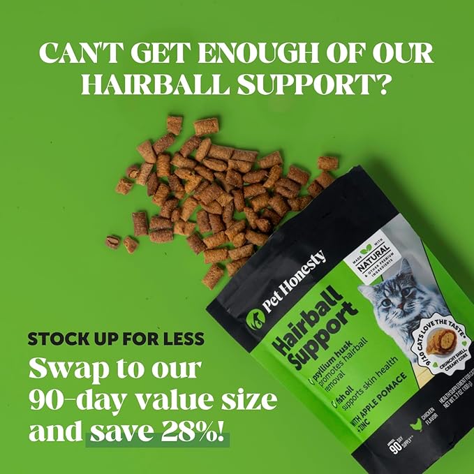 Cat Hairball Remedy Treats - Dual Texture Crunchy Creamy Hairball Treatment for Cats, Furball Relief Control Supplement with Fiber, Fish Oil for Indoor Cats Skin Coat Digestion (30-Day Supply)