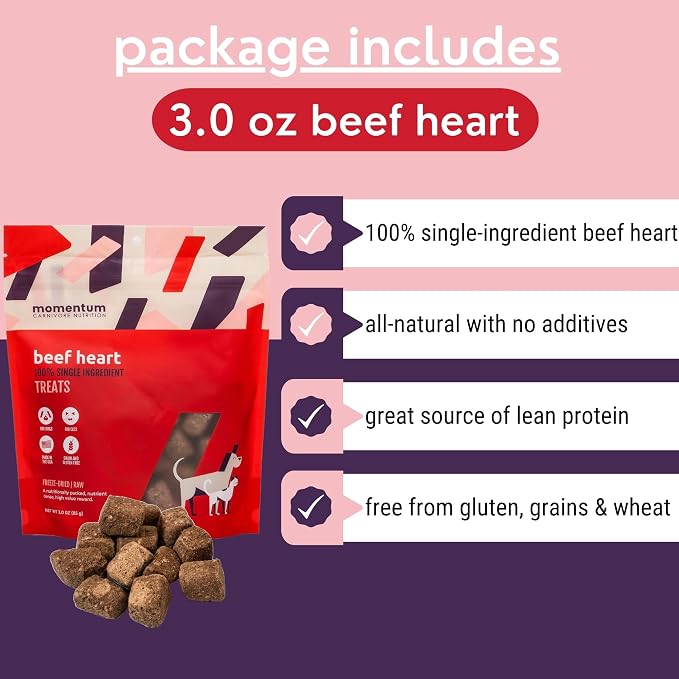 Momentum Carnivore Nutrition Freeze-Dried Beef Bundle – Beef Heart Treats and Training Bites – Single & Two-Ingredient Dog & Cat Treats – Grain-Free, High Protein, USA Made – 3.5 oz + 2.5 oz