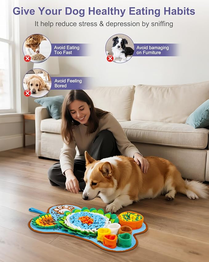 Snuffle Mat for Dogs, Pet Sniffing Pad for Medium & Small Dogs, 25 x 17 in, Slow Feeder Dog Treat Mat for Training & Stress Relief, Improves Sniffing Abilities, Non-Slip Bottom, Easy to Clean