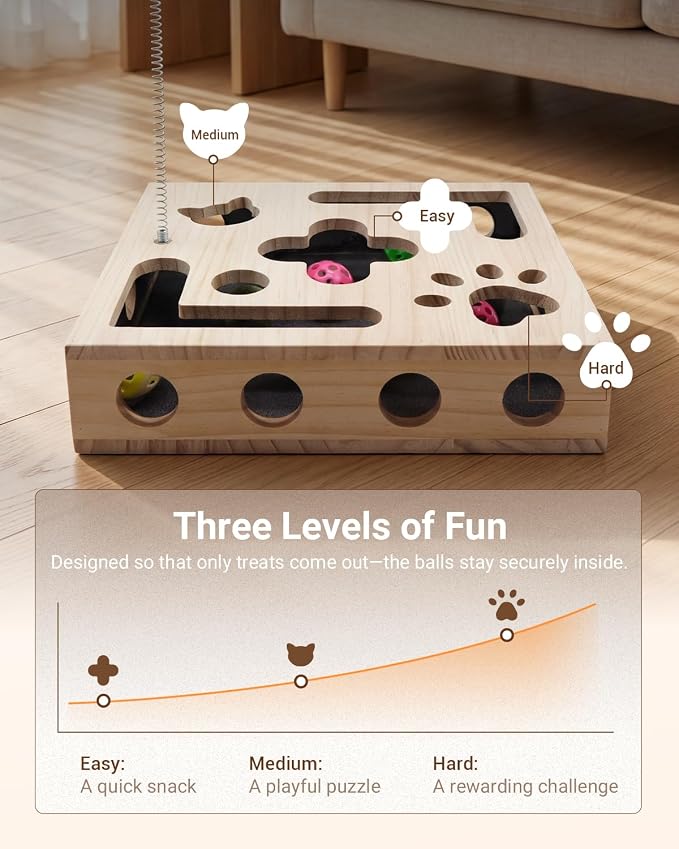 Cat Toys for Indoor Cats - Cat Nail File Box with Interactive Cat Toys, 2026 Upgraded Cat Puzzle Feeder Scratch Puzzle Toy for Indoor Cats, Natural Claw Care (Natural Wood)