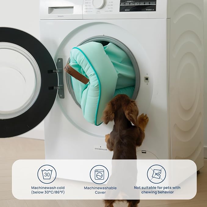 Cooling Dog Bed Large Sized, Orthopedic Pet Cooling Beds with Sides,Q-Max>0.45 Breathable Egg Crate Foam with Removable Washable Cover,Suitabe for Pet Up to 90 lbs, Light Aqua