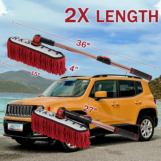 Auto Duster Extendable Handle, Car Exterior Scratch Free, Car Brush Kit for Truck SUV RV Motorcycle, Cleaning No Lint (CA Designer License Plate) - Gifts for Men Women